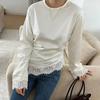 Rundhals Damen Schnür-Oberteile Taillenbetonierender Schlanker Gürtel-Bluse Spitzen-Patchwork Langes Hemd Sommer