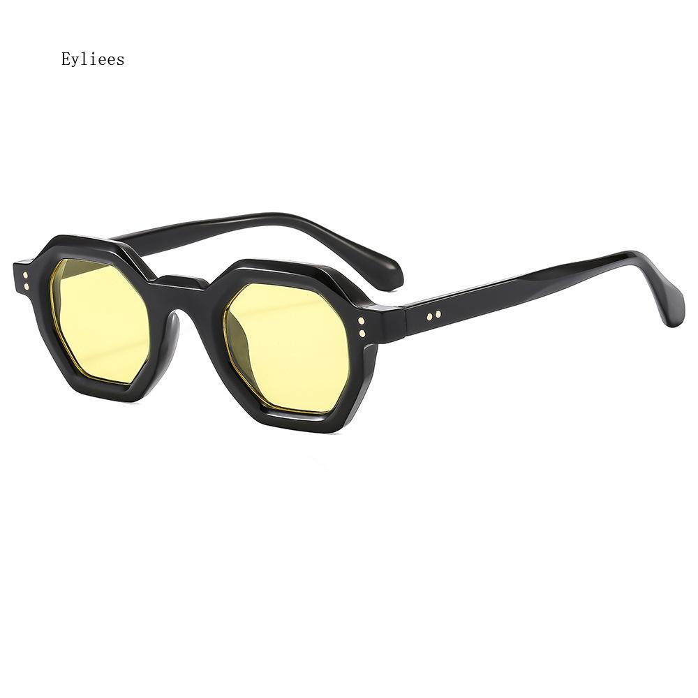 

Retro Amber Polygon Small Square Women Sunglasses Retro Rivets Men Shades Fashion Trending Outdoor Sports Sun Glasses