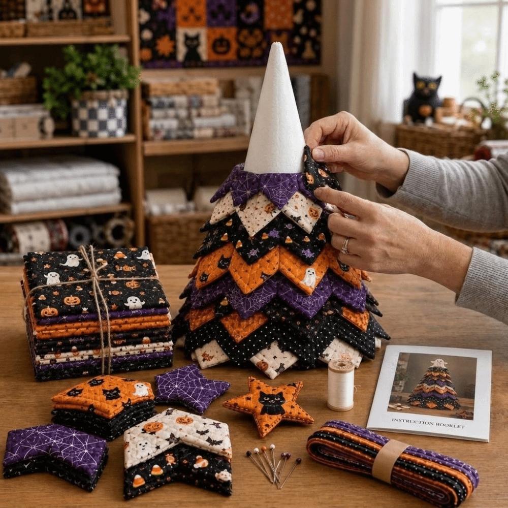 Complete Set DIY Craft Kit Handmade Hand-Made Decor Gifts Quilted Fabric Tree Halloween Decor