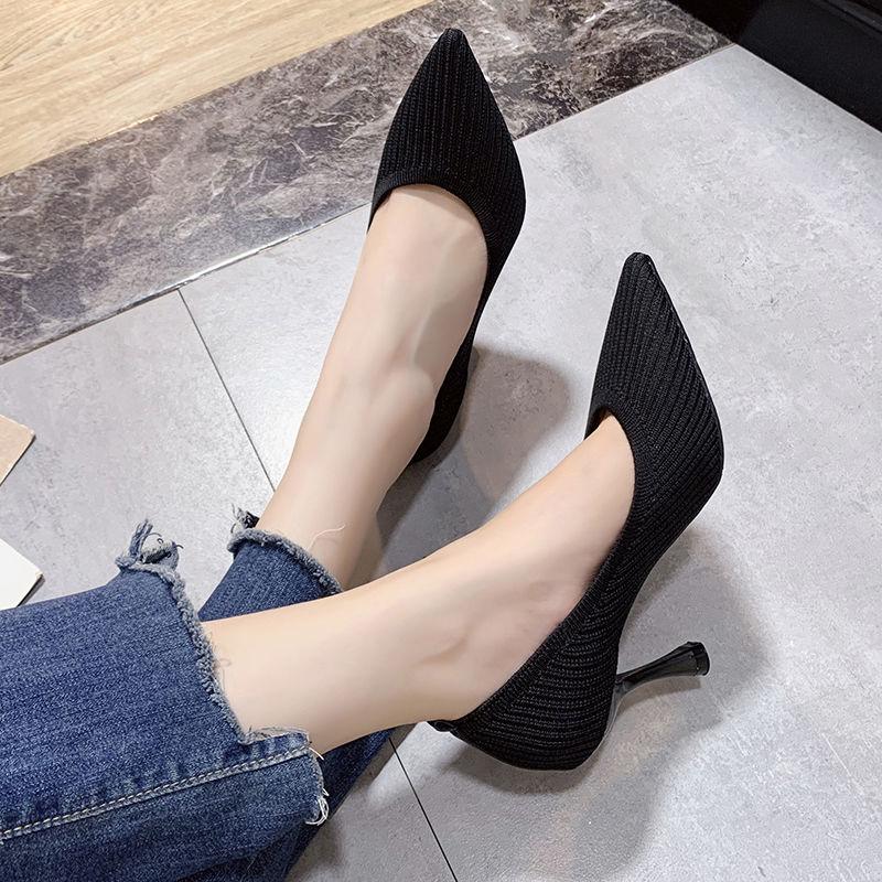 women fashion sweet black mesh breathable spring & summer slip on stiletto heel shoes lady cool brown heel shoes ab655
