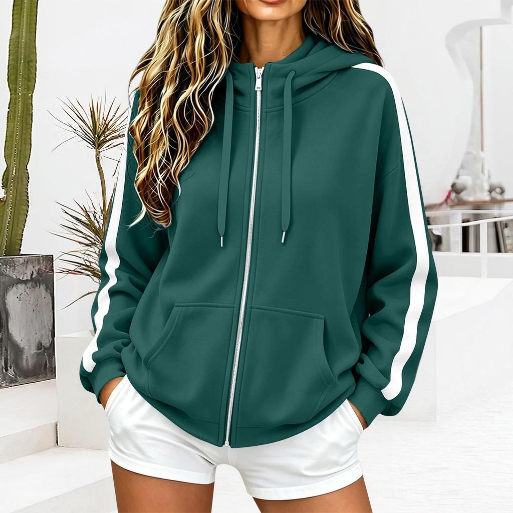 Women's Hooded Sweatshirt Long Sleeve Color Pullover with Pockets Casual Fall Fashion