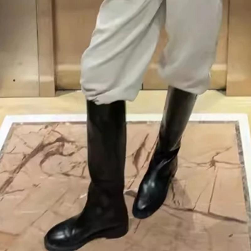 Krazing Pot Kuskinn Skinn Høst Vinter Sko Med hæler Stor størrelse 46 Rytterstøvler Kvinner Holder Varm Lår Høye Støvler