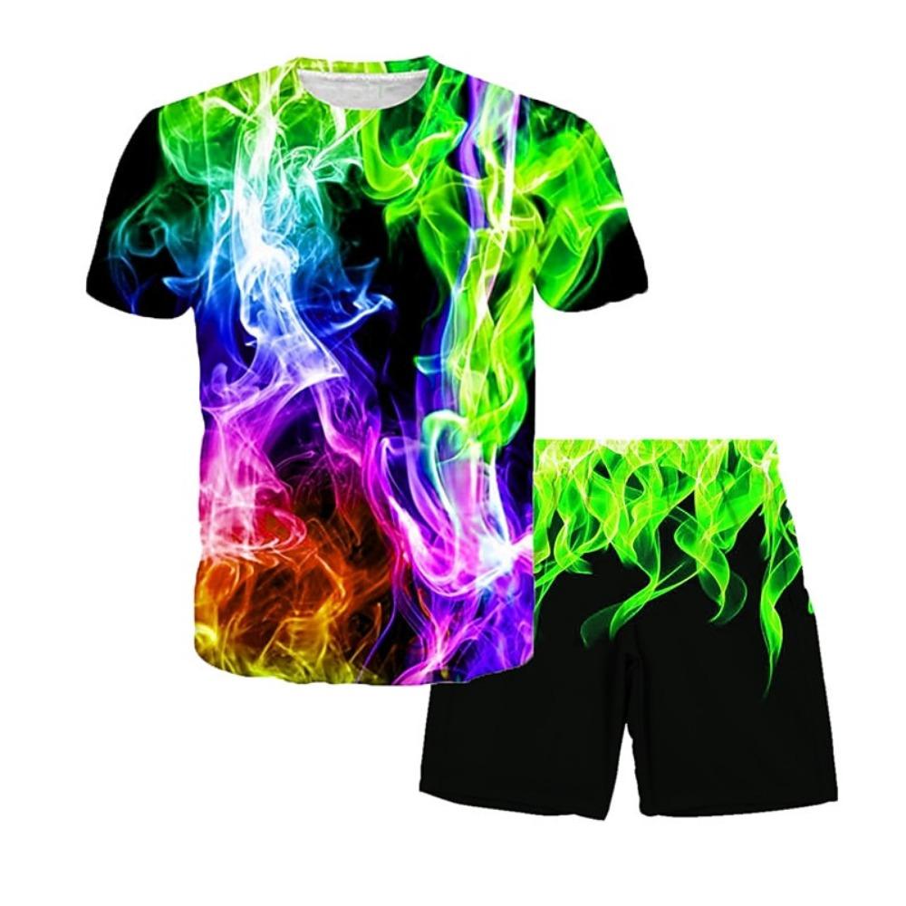 Children's set,3D Printing,O Neck,Short Sleeve,Casual,Lightweight Top,halloween,Hip Hop ,2-piece set,Fashion