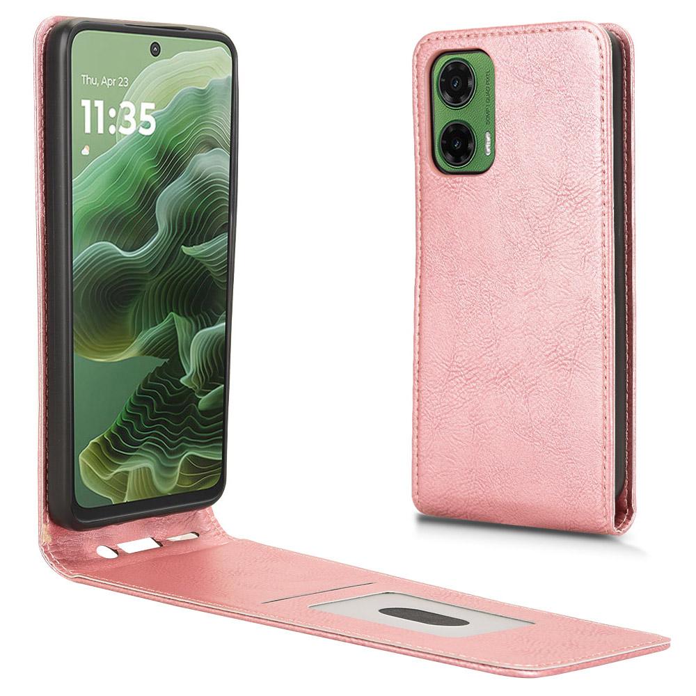 

Чехол для Motorola Moto G35 5G с отделением для карт, магнитный вертикальный откидной кожаный чехол для телефона Rose Gold