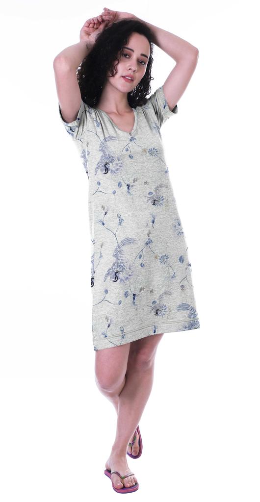 Moomaya Printed V-Neck Nightgown Sleepwear For Women  s  Nightwear  Soft