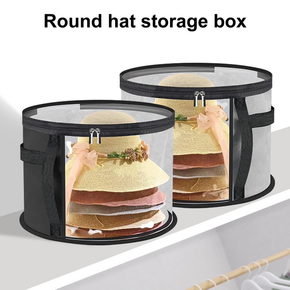 Round Hat Storage Bag Foldable Clear Cowboy Hat Organizer Wide Brims Hat Case with Carrying Handles for Closet Cowboy Sun Hats