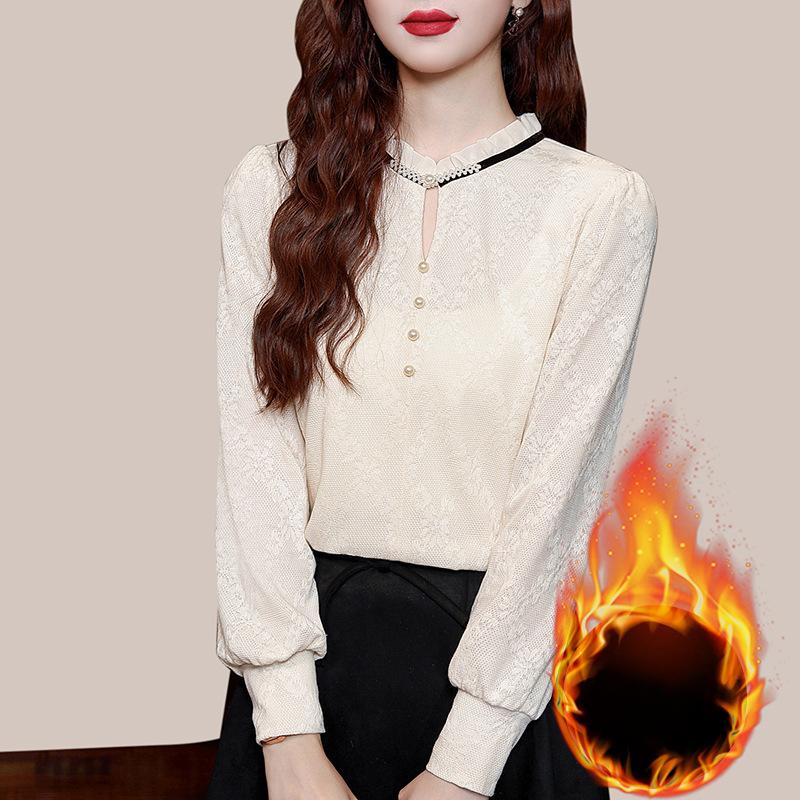 French Lace Necklace Base Shirt New Chinese Style Button Women's Fashionable Exquisite Top