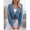 Women S V Neck Loose Solid Short Knit Cardigan With Tie
