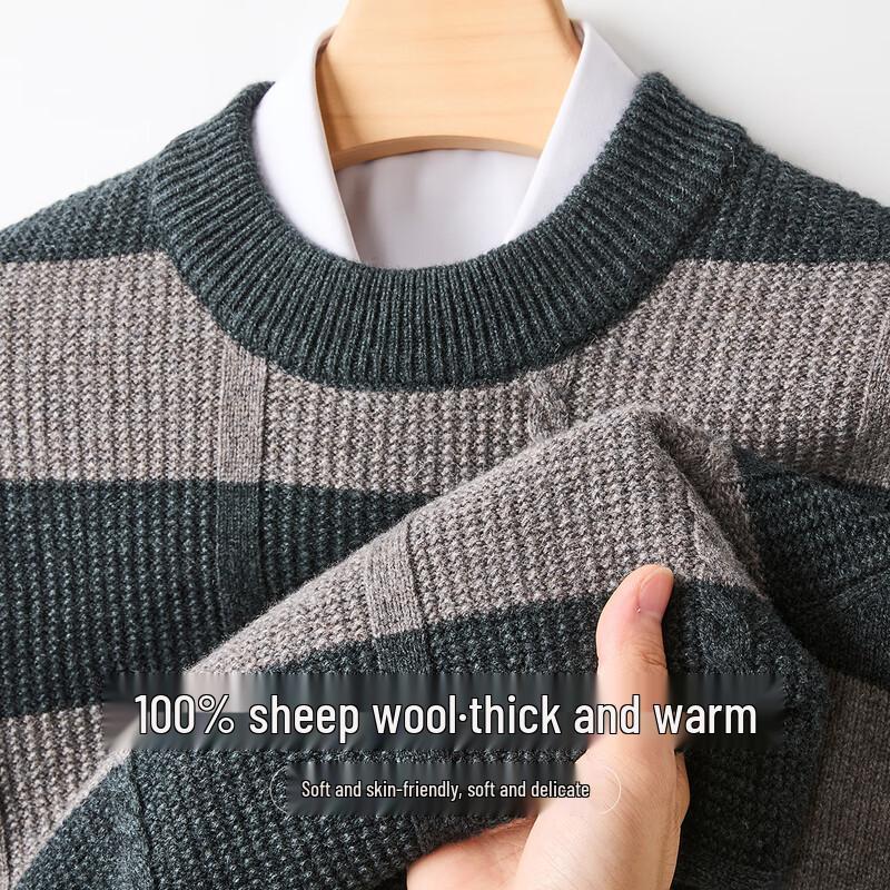Jinjuan Men's 100% Pure Wool Striped Sweater