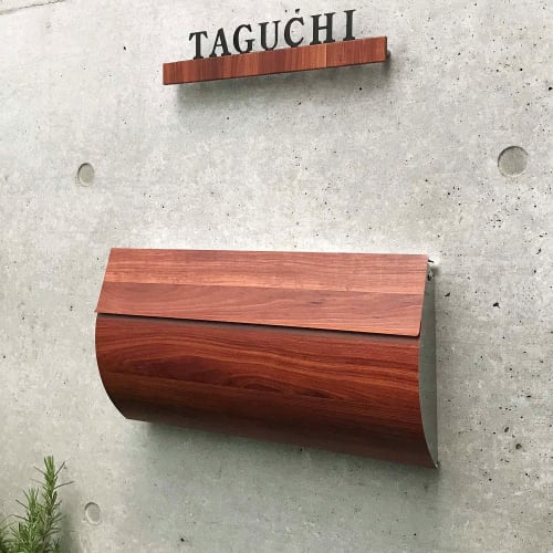 LEON MB-0510 Recessed Mailbox, Rear-Opening, Stainless Steel, Mail-Ready, Waterproof, Stylish, Large, Scandinavian-Style Mailbox, Woodgrain Plumwood F