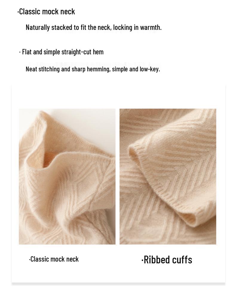 Women's Heavyweight Cable Knit Cashmere Mock Neck Sweater - Loose Pullover Base Layer for Autumn/Winter Fashion