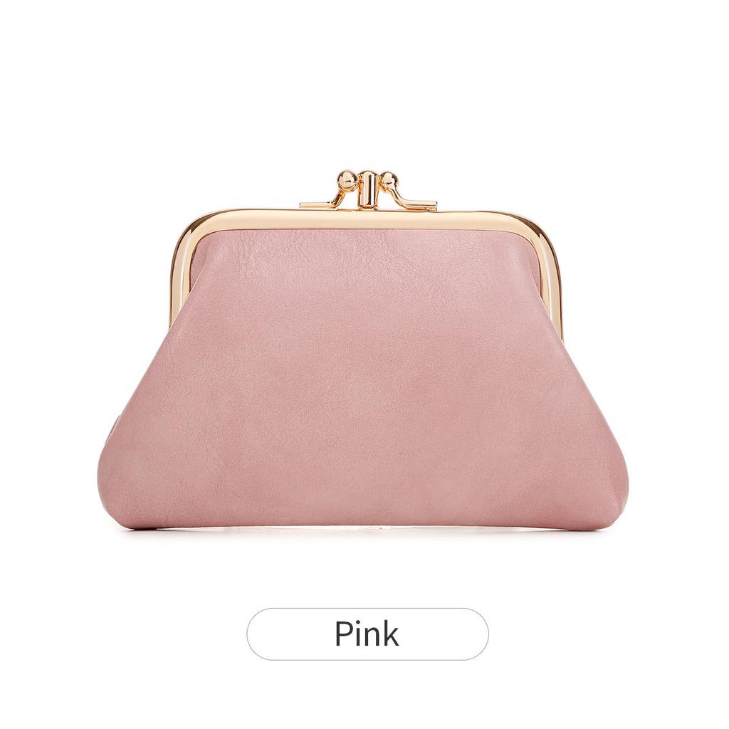 Cute Clip Lock Women's Coin Purse Retro Solid Color Bifold Kiss Lock Small Wallet Simple PU Leather Lipstick Portable Pocket Bag