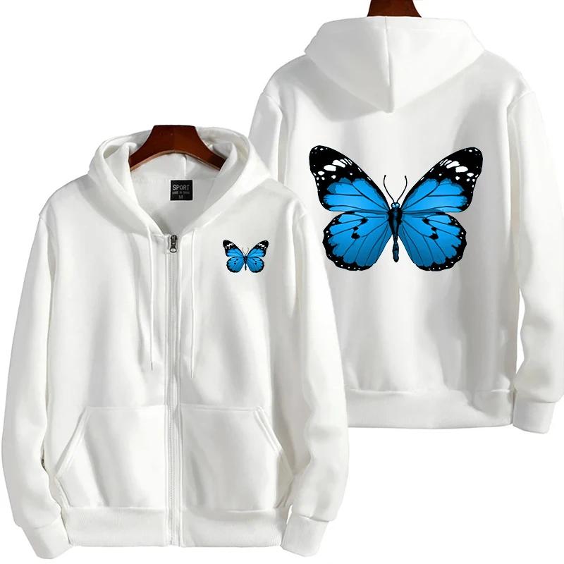 Damenmantel Schmetterlingsdruck Lässig Mit Kapuze Reißverschluss Sweatshirt Sport Joggingkleidung Vielseitig High Street Jacke