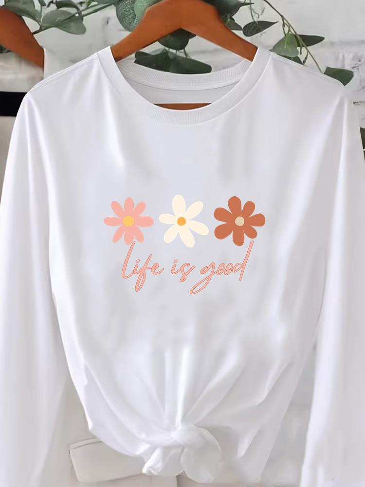 (Asiatische Größe) Buch süß 90er niedlich Bedruckt Rundhals Langarm T-Shirt Tee Dame Frauen Damenbekleidung Lässiges Mode Oberteil Grafik-T-Shirts