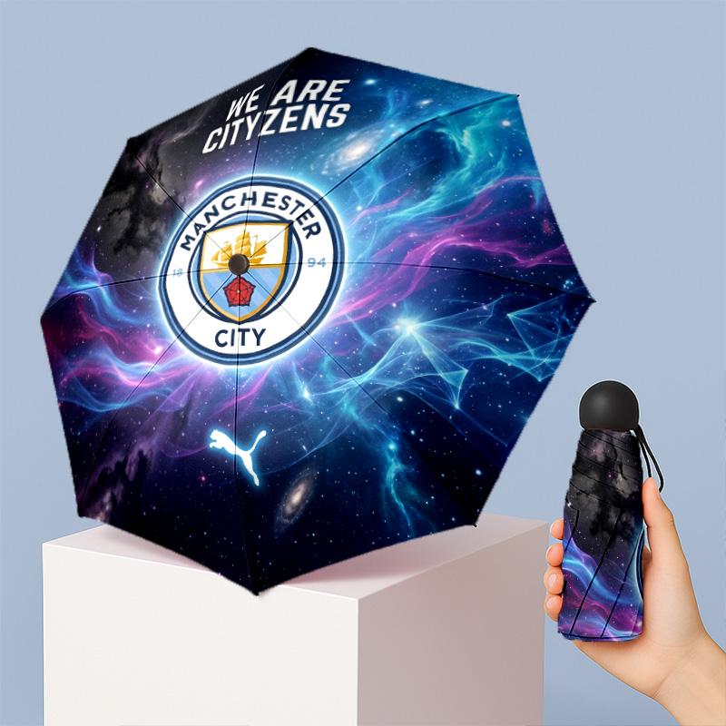 Manchester City Pattern Printed Mini 5 Folds 8 Ribs Compact Umbrella Windproof Waterproof Lightweight Portable Folding