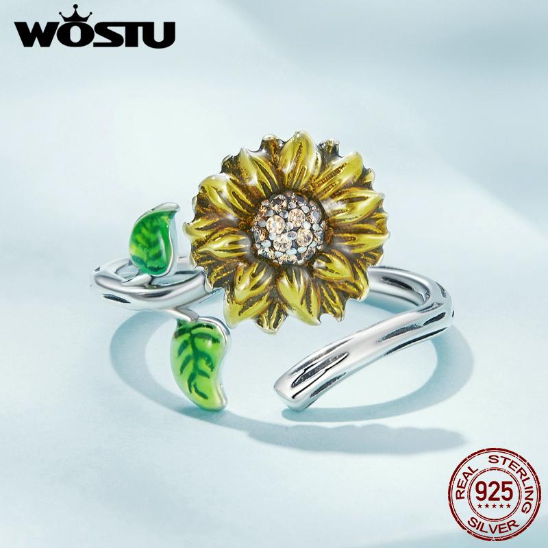 

Классические открывающиеся кольца WOSTU для женщин, стерлинговое серебро 925 пробы, картина маслом, цветок, циркон, эффектное кольцо, подарок на вечеринку 925 silver
