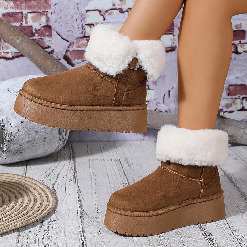 Faux Suede Chunky Platform Snow Boots Women Winter Warm Long Plush Ankle Boots Woman Thick Sole Non Slip Cotton Padded Shoes 41