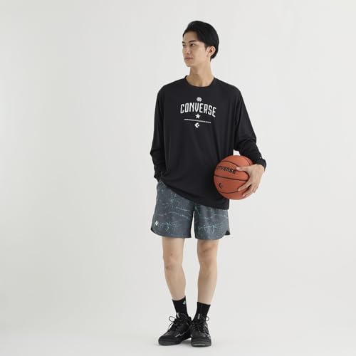 Converse Gold Series Printed Basketball Long Sleeve Shirt, Moisture-Wicking, Quick-Drying, Unisex, Black, Size L (CBG252354L)