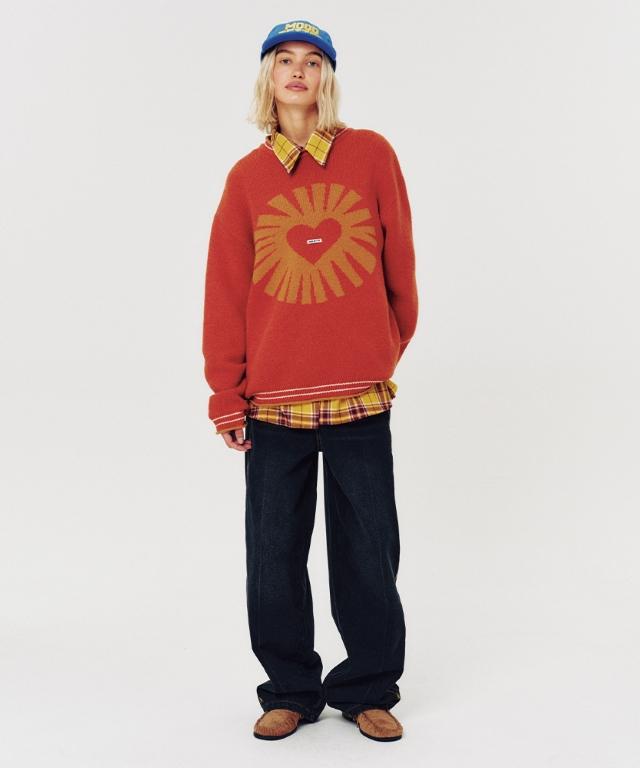 MOODBETTER Relaxed Logo Knit Pullover Brick Red