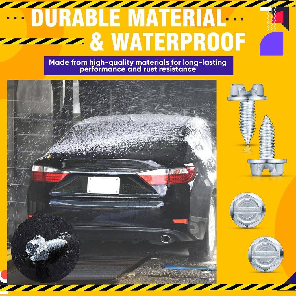 Tandefio 100 Pcs License Plate Screws Bulk 6Mm X 16Mm Slotted Metric Hex Head Screws For Front And Back License Plate On Car Rustproof Bolts