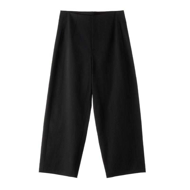 

Spring 2026 Women s Minimalist Cropped Trousers - Loose, Tapered Fit with Natural Wrinkle Texture M