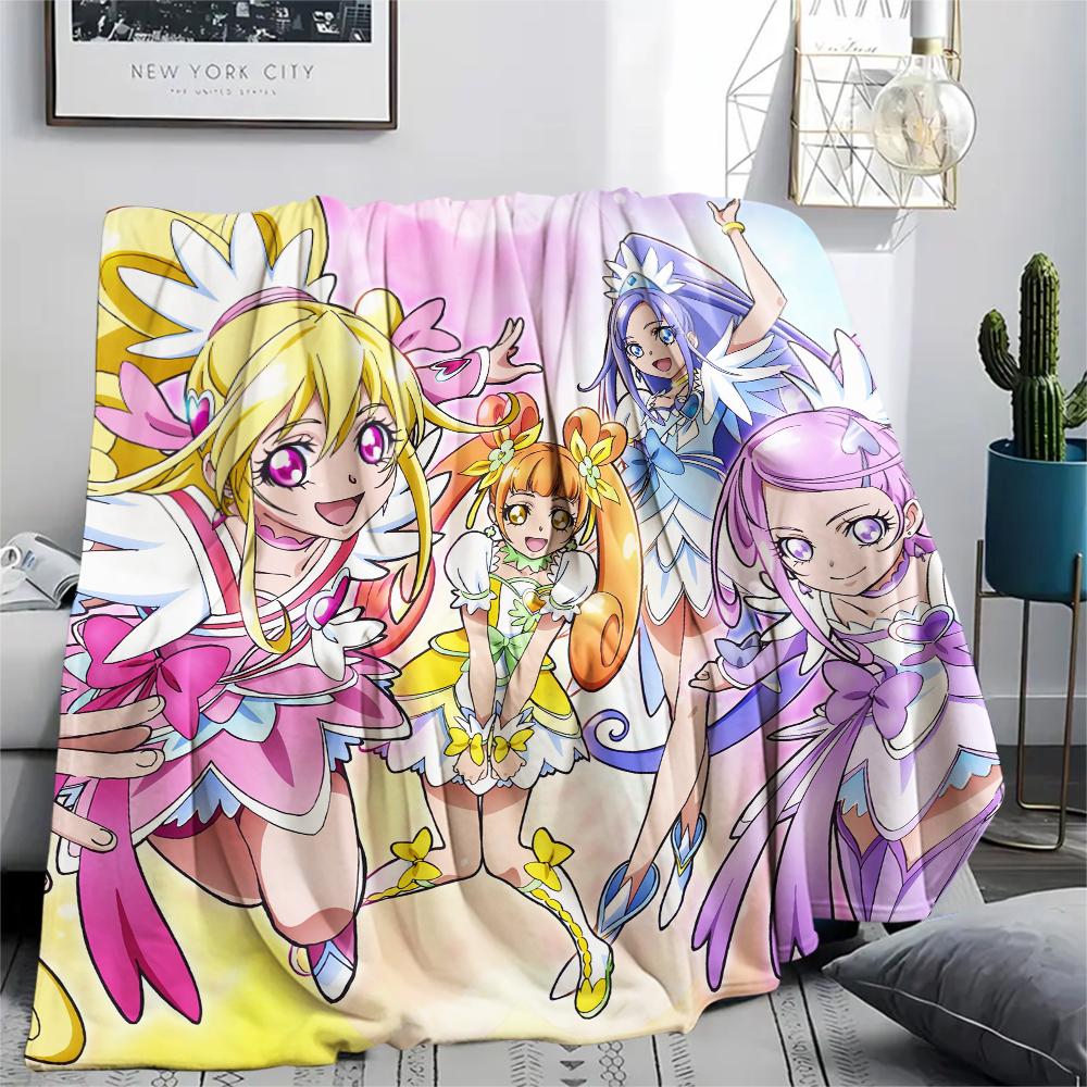 Pretty Cure Main Characters pattern Flannel Blanket, High quality Comfortable for All Seasons, Home Decor, Warmth and Comfort, Perfect for Gifts.
