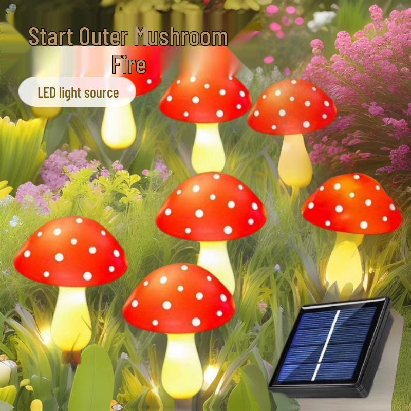 Solar LED Mushroom String Lights - Waterproof Outdoor Garden Decor with Ground Plug
