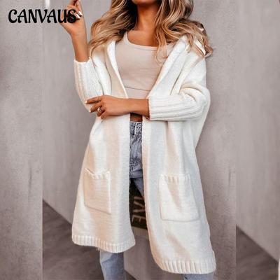Autumn and Winter Women's Sweater Cardigan Lapel Hooded Long Letter Loose No Buttons Knit Cardigan