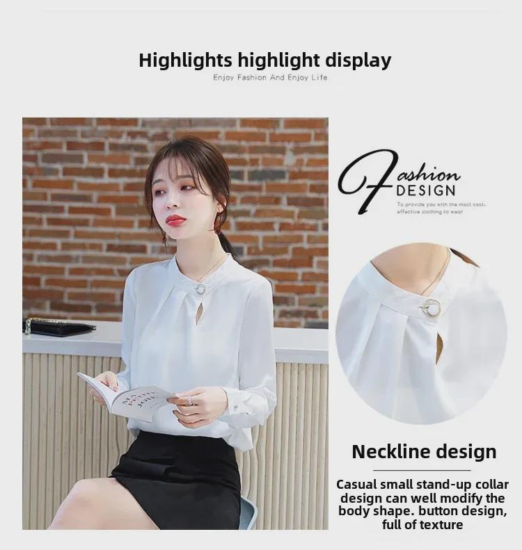 2025 Women's Korean Style Long-Sleeve Satin Chiffon Professional Shirt, Spring Collection