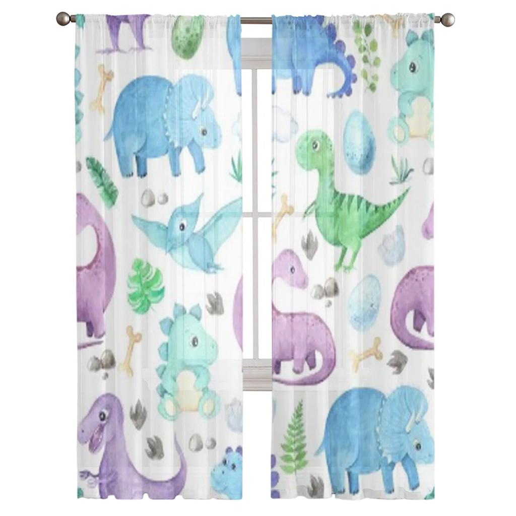 Prehistoric Dinosaurs And Reptiles Chiffon Sheer Curtains for Living Room Bedroom Kitchen Decoration Window Voiles Tulle Curtain