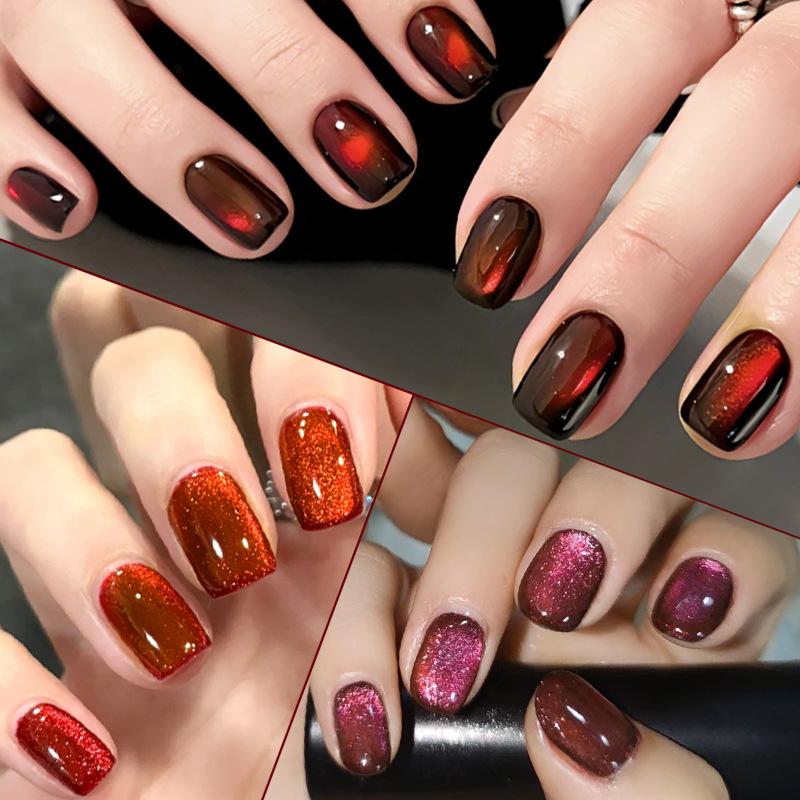 Retro Caramel Color Quantum Flash Cat Eye Powder, Manicure Red Brown Flash Glass Bead Spar Cat Eye Powder Diy Manicure
