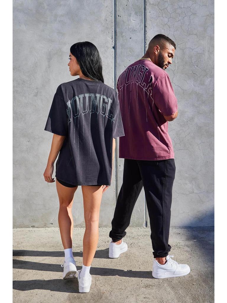 YOUNGLA Men's Cotton Oversized Round Neck Gym T-shirt 240 Fabric