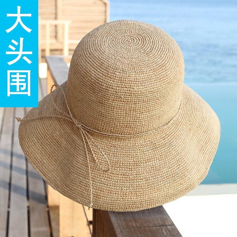 Simple and versatile big eaves beach seaside vacation travel sun protection sun hat women's extra fine raffia foldable straw hat