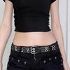 Personalized Design Hollow Rivet Belt Double Row Needle Buckle Black Leather Waistbands  for Gift