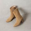 Krazing Pot Cow Suede Nubuck Winter Round Toe Modern Boots Med Heels Slip on Knitwear Women Mid-calf Boots