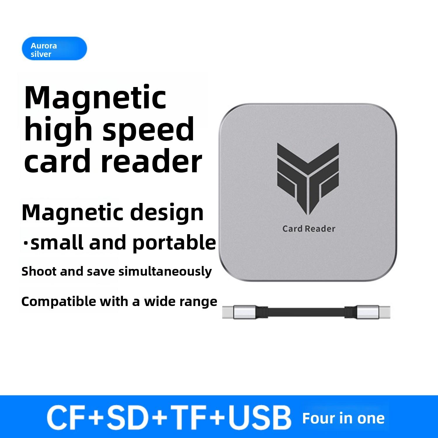 Magnetic Card Reader SD TF CF USB-A 4-in-1 Phone Photo Transfer Hub Portable Compact for iPhone Android Camera