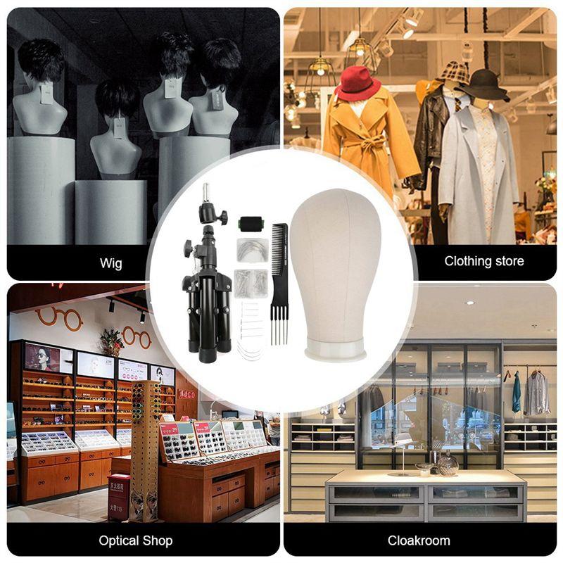 ABIY Canvas Mannequin Head Canvas Block Head Display Training Styling Manikin Head Wig Tripod Stand T Pins Wig