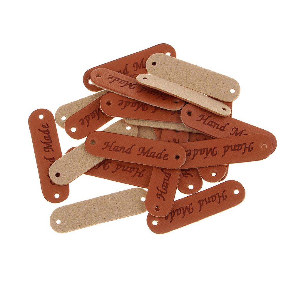 20pcs Retro Synthetic PU Leather Tag DIY Handmade Sew Label Patches Brown