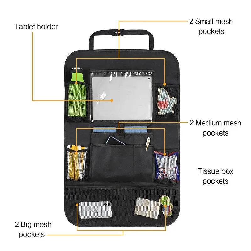 Car Backseat Organizer with Touch Screen Tablet Holder Auto Storage Pockets Cover Car Seat Back Protectors Car Accessories