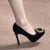 Temperament square buckle black suede small waterproof table pointed head thin heel high heels women's single shoes 2025 autumn new