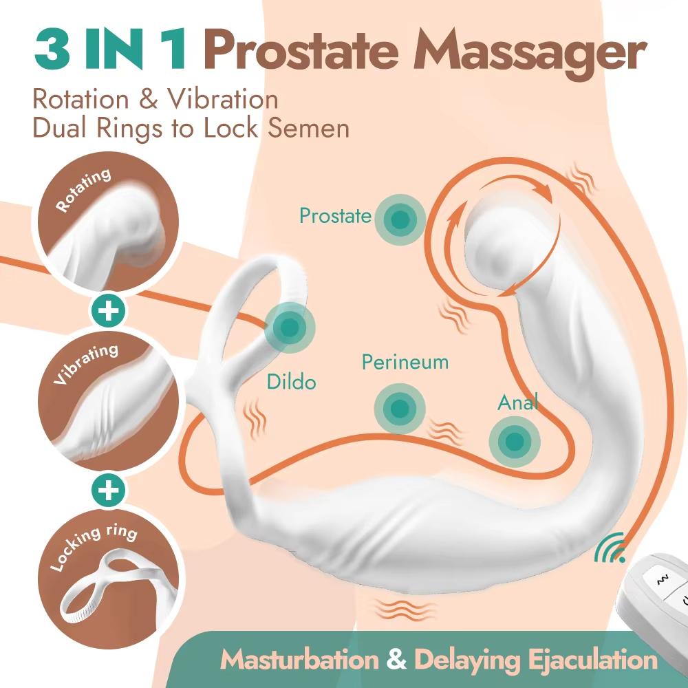 Male Prostate Massager Anal Vibrator Perineum Stimulator Rotating Butt Plug with Ring Remote Control Man Gay Mastubator Sex Toy