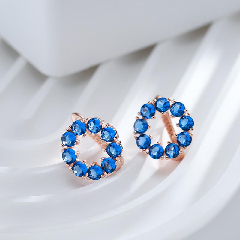 Blue Natural Zircon English Earrings For Women Trendy  Rose Gold Color Simple Round Shape Romantic Daily Jewelry