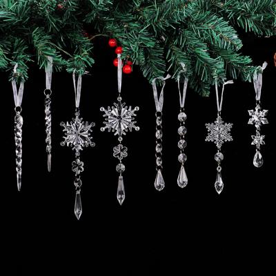 18pcs Crystal Snowflake Christmas Tree Ornaments Clear Icicle Water Drop Decoration For Xmas Winter Party Acrylic Ice Pendants