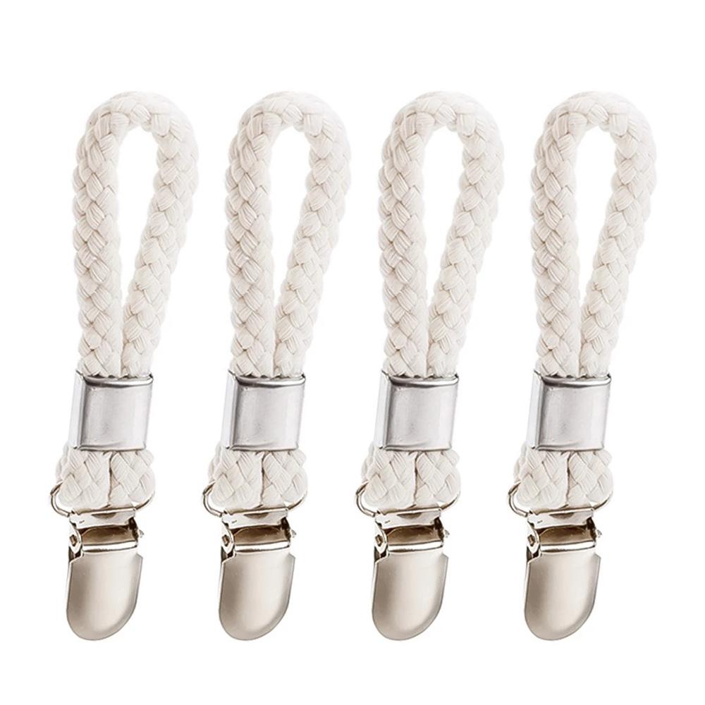 4Pcs Braided Cotton Loop Metal Towel Clips Portable Traveling Clothespins Clip for Indoor Outdoor Clothesline Drying