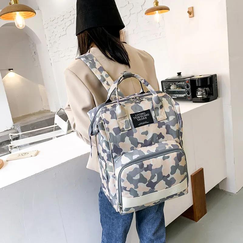 Multi Functional Backpack Large Capacity Leisure Bag Mom's Bag Zipper Opening Solid Color Travel Backpack