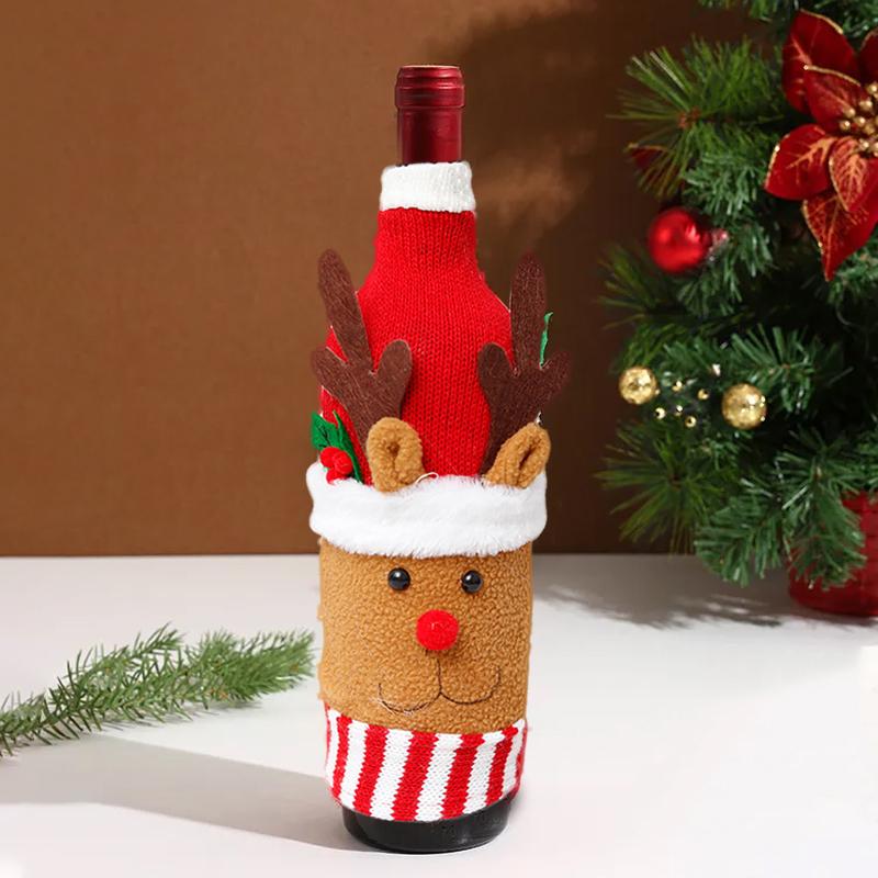 Christmas Sweater Wine Bottle Covers Santa Snowman Knitted Bags for Holiday Party Dinner Table Decoration Gift Supplies