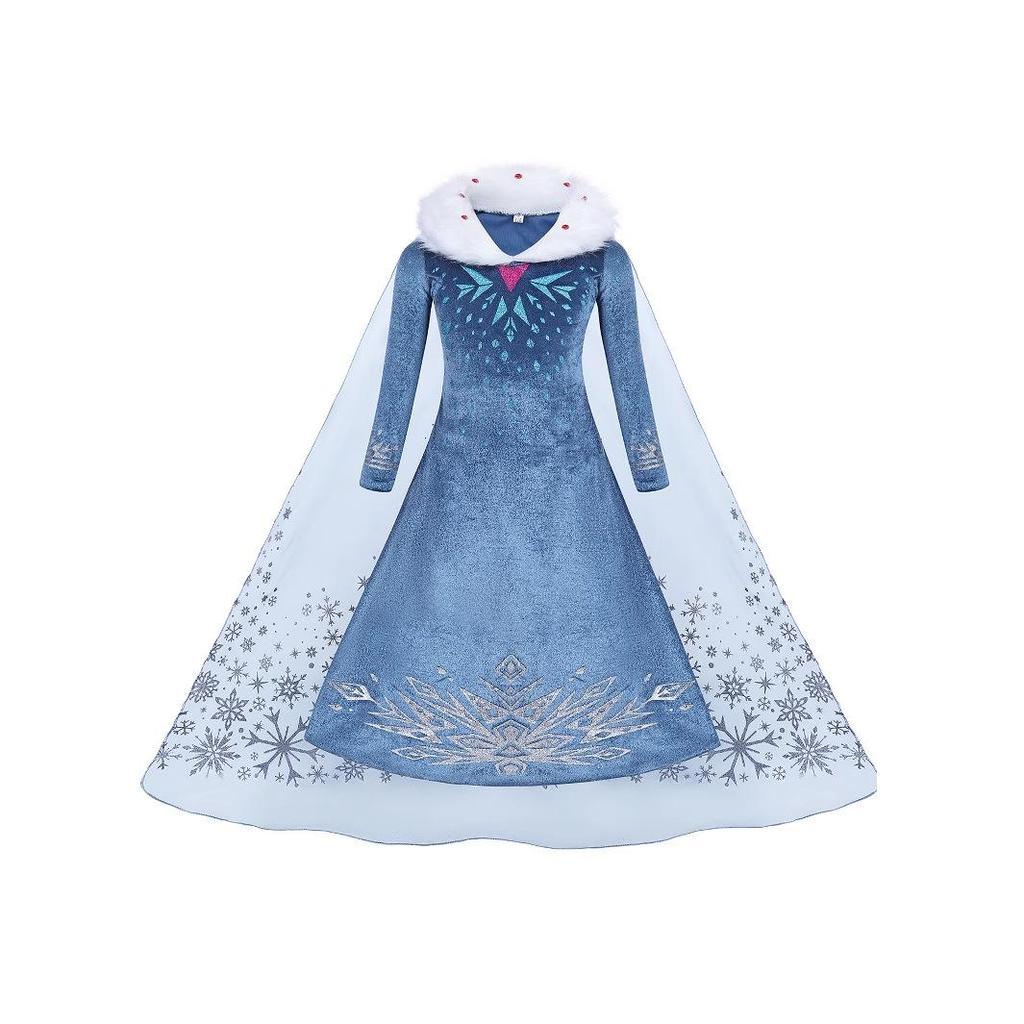 Velvet Elsa Princess Dress for Girls: Autumn/Winter Style with Puffy Skirt - Perfect for Performances and Christmas.