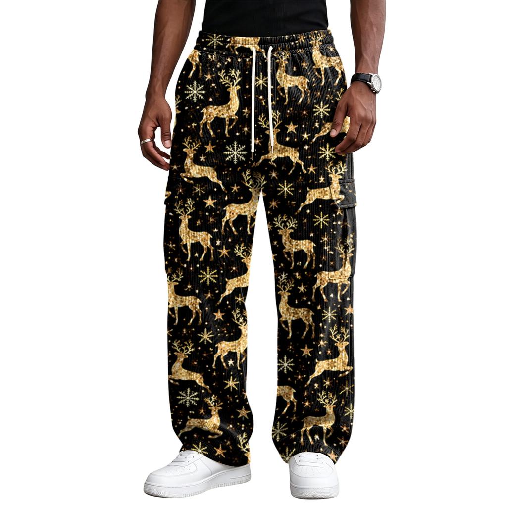 Men's Streetwear Casual Loose Fit Comfortable Athletic Pants with Christmas Print for Holiday Lounging