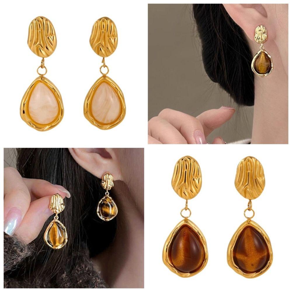 Stainless Steel Resin Amber Earrings Translucent Hypoallergenic Acrylic Teardrop Earrings Lightweight Drop Hoops Translucent
