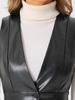 Allegra K Women's Faux Leather V-Neck Dress, Metallic, Sleeveless, Button-Down, Party Midi Dress, Black, Size M